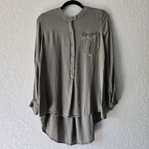 Free People XS Army Green gauzy long‎ sleeve popover tunic top